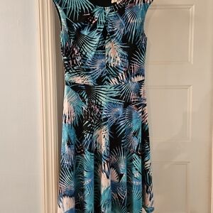 Maggy London Blue and Pink Palm Midi Dress